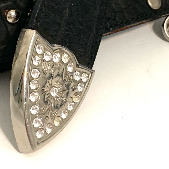 Nocona Black Leather Belt with Conchos and Rhinestones Western Belt Size 35 - Picture 3 of 15
